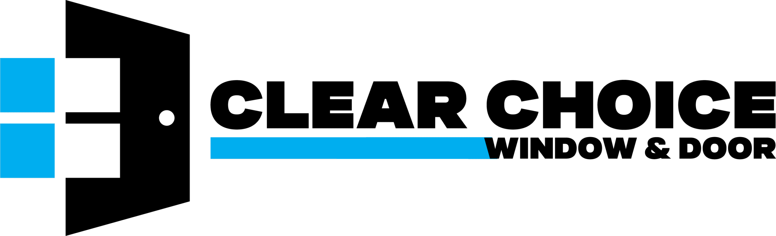 Clear Choice Window & Door logo in black and blue, representing window and door replacement services in Indiana.