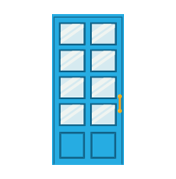 Stylish blue back door with multiple glass panes, enhancing home access and security, relevant to installation services offered by Clear Choice Window and Door.