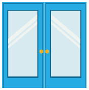 French doors with a blue frame and glass panels, representing elegant double-opening door installation services by Clear Choice Window and Door, enhancing natural light and style in homes.